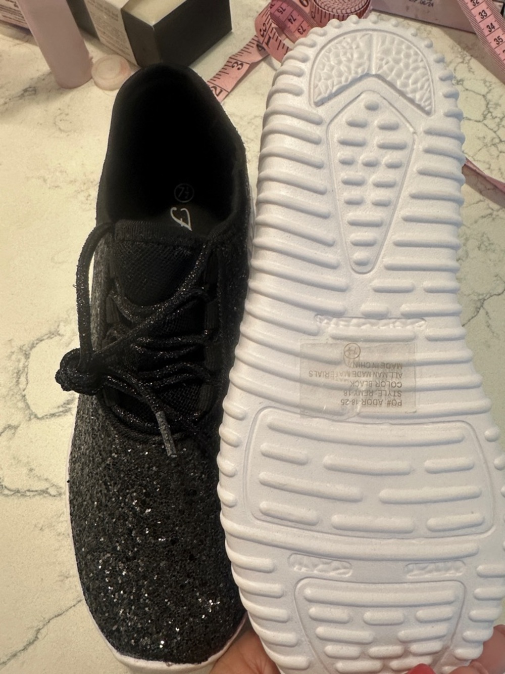 Womens Black Glitter Athletic Sneakers - size 7.5 New - Picture 5 of 5